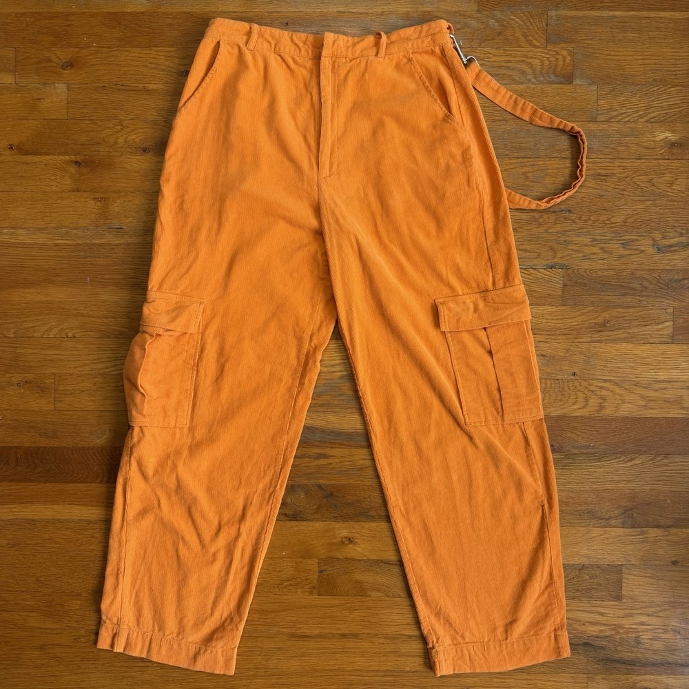 The Ragged Priest Pants Womens S Orange Corduroy Cargo Baggy Lightweight